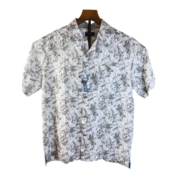 Havana Jim Other - Havana Jim Mens Grey White Tropical Palm Leaf Print Button Front Shirt sz Medium